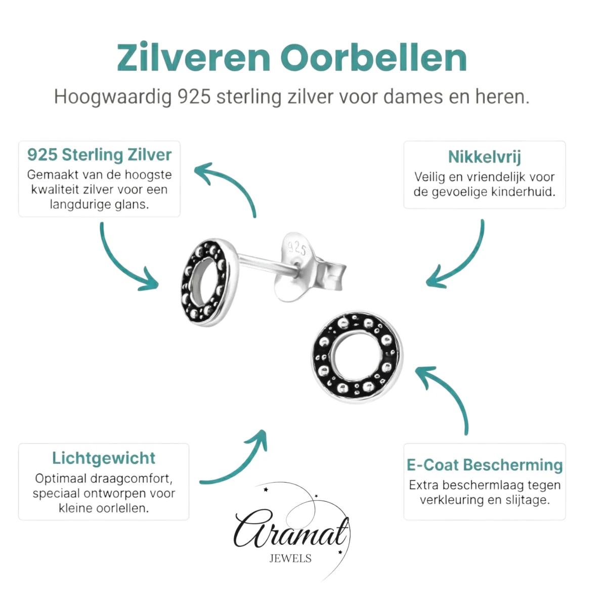 Zilveren Bali Oorbellen - Rond Geoxideerd -