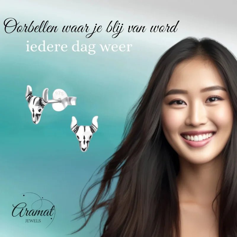 Zilveren Bali Oorbellen Bull - Geoxideerd voor Boho Look -