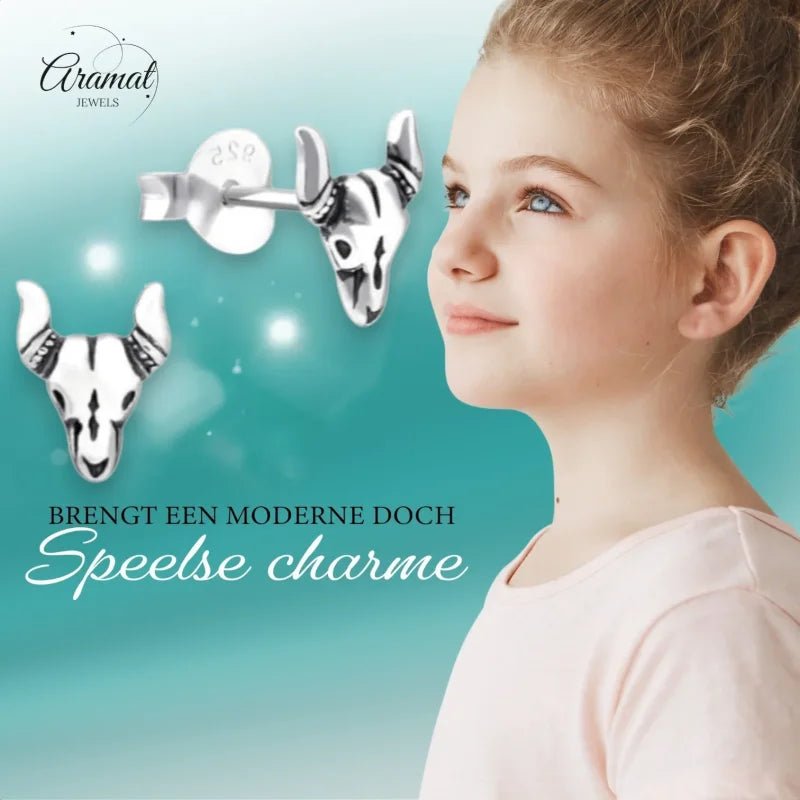 Zilveren Bali Oorbellen Bull - Geoxideerd voor Boho Look -