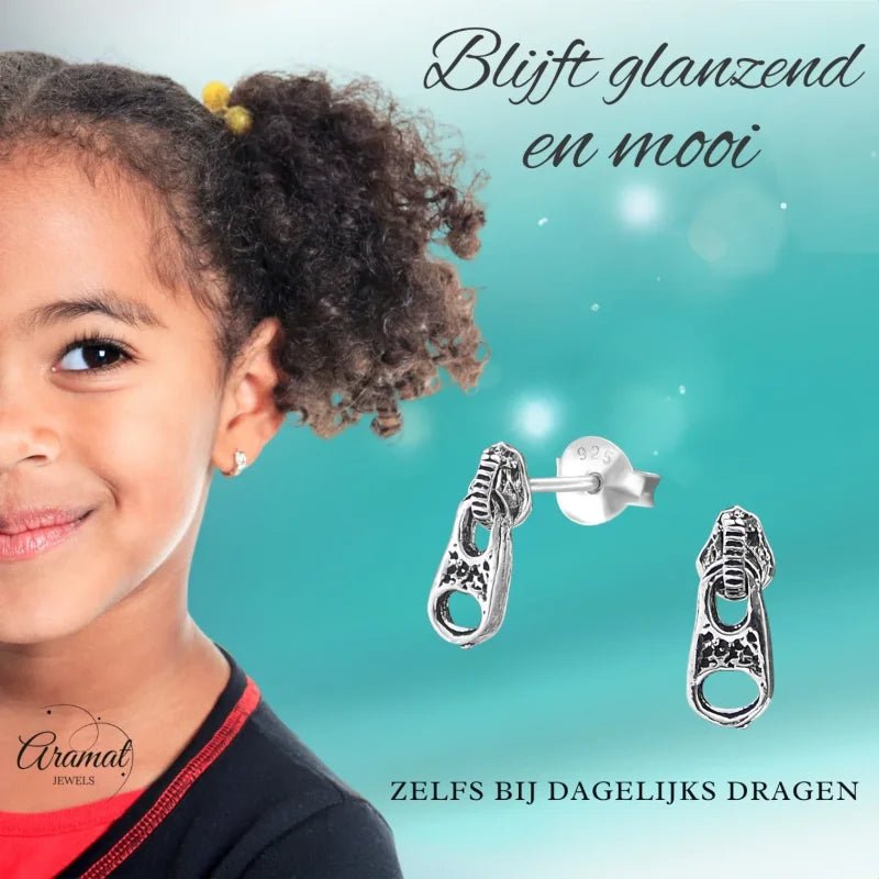 Zilveren Rits Oorbellen - Geoxideerd voor Boho Look -