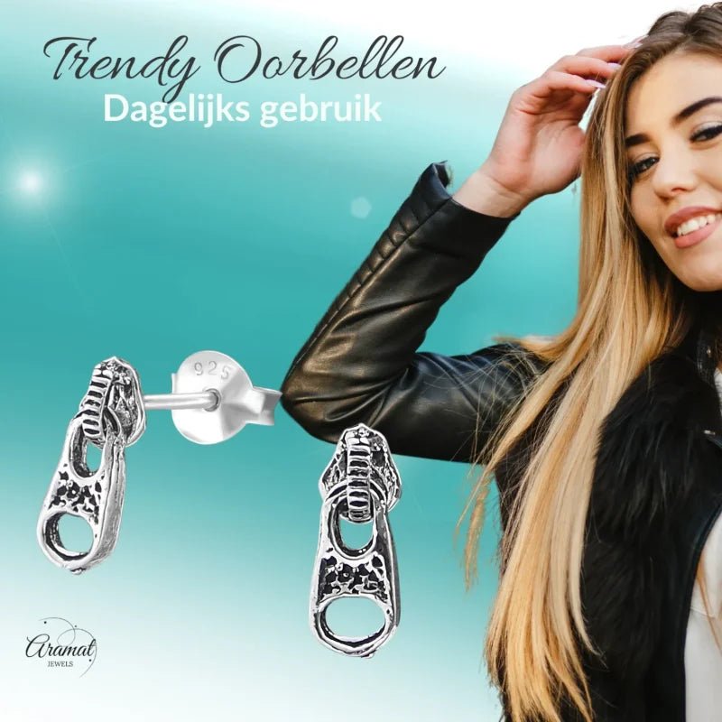 Zilveren Rits Oorbellen - Geoxideerd voor Boho Look -