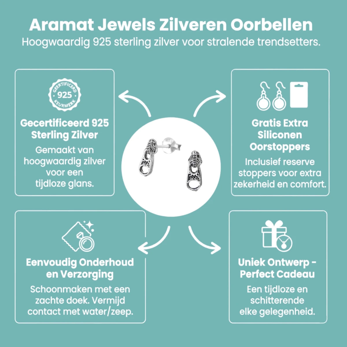 Zilveren Rits Oorbellen - Geoxideerd voor Boho Look -