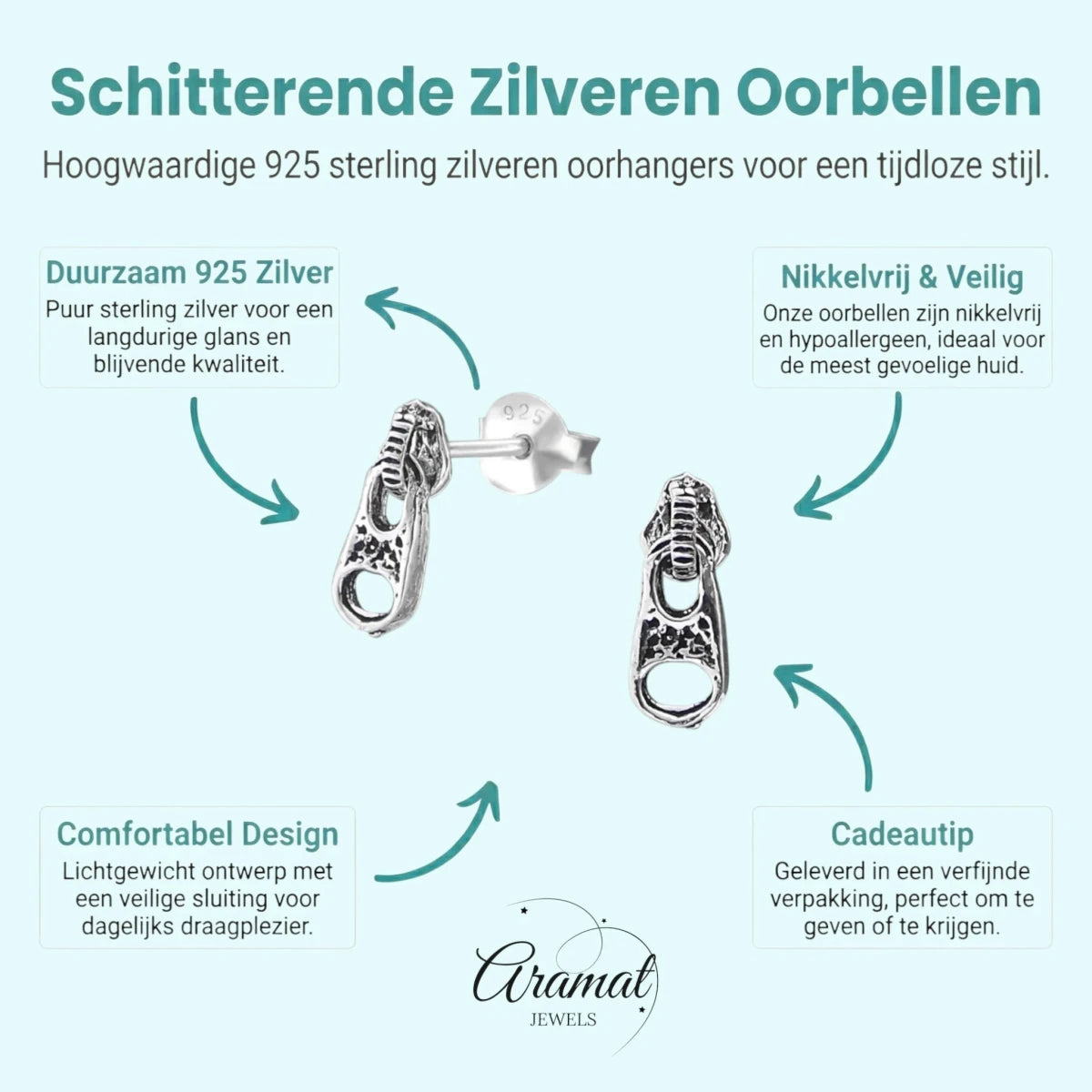 Zilveren Rits Oorbellen - Geoxideerd voor Boho Look -