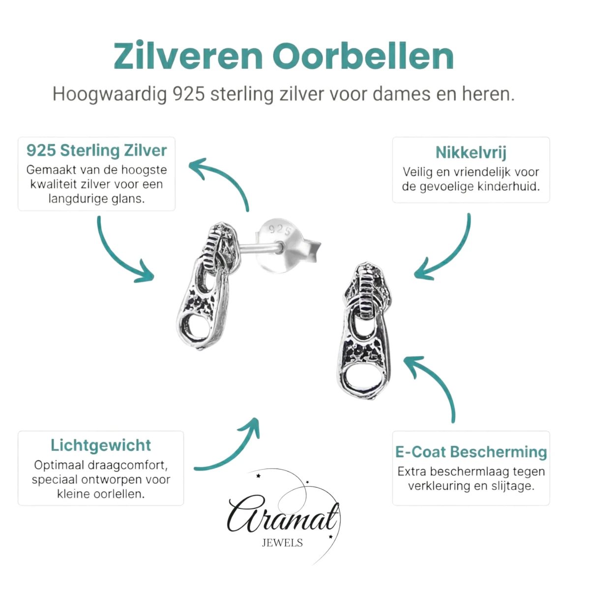 Zilveren Rits Oorbellen - Geoxideerd voor Boho Look -