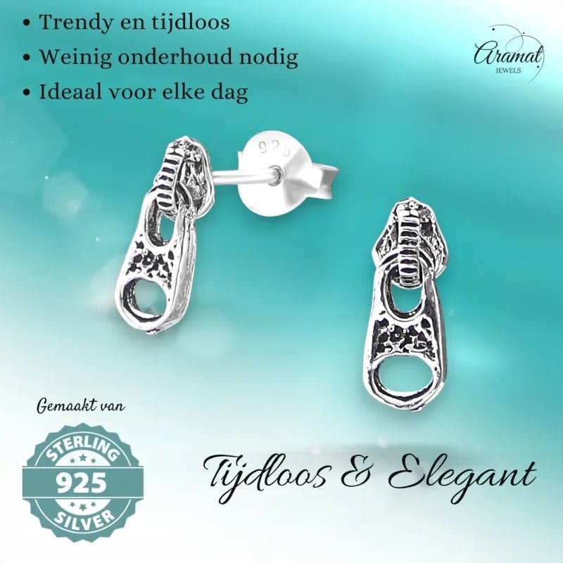 Zilveren Rits Oorbellen - Geoxideerd voor Boho Look -