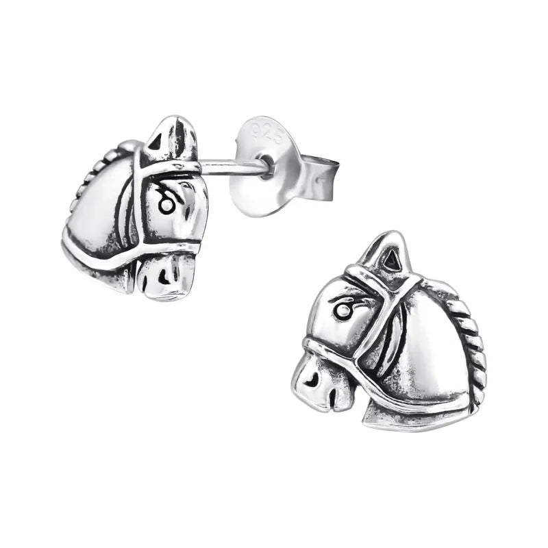 Zilveren Paarden Oorbellen &acirc;&euro;&ldquo; Geoxideerd Zilver &acirc;&euro;&ldquo; 9x7mm -