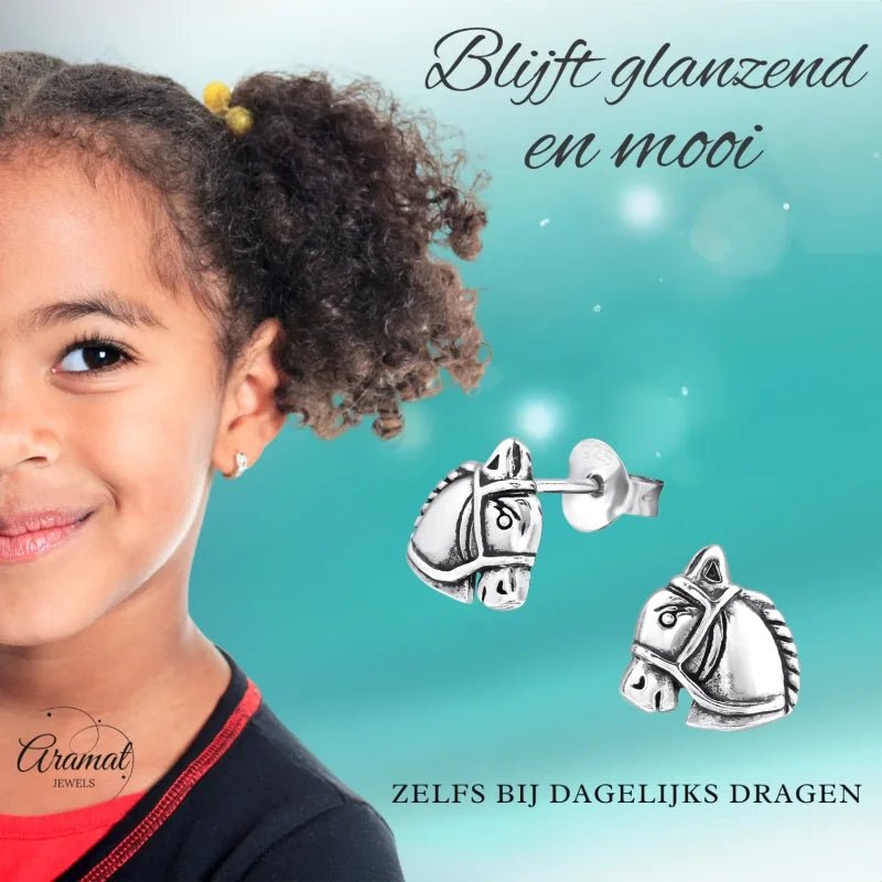 Zilveren Paarden Oorbellen &acirc;&euro;&ldquo; Geoxideerd Zilver &acirc;&euro;&ldquo; 9x7mm -