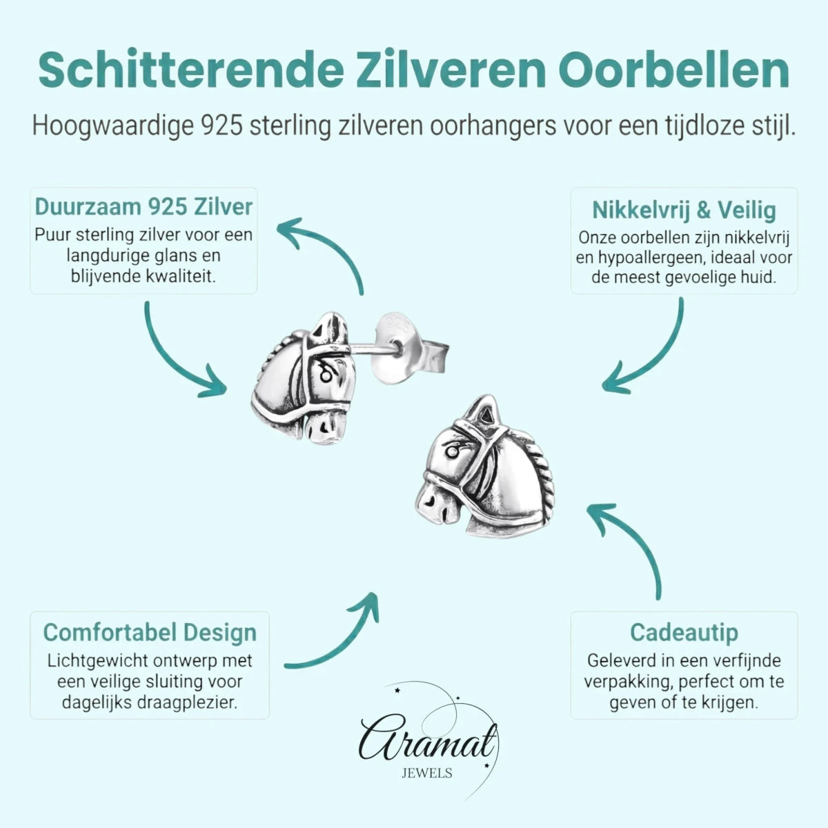 Zilveren Paarden Oorbellen &acirc;&euro;&ldquo; Geoxideerd Zilver &acirc;&euro;&ldquo; 9x7mm -