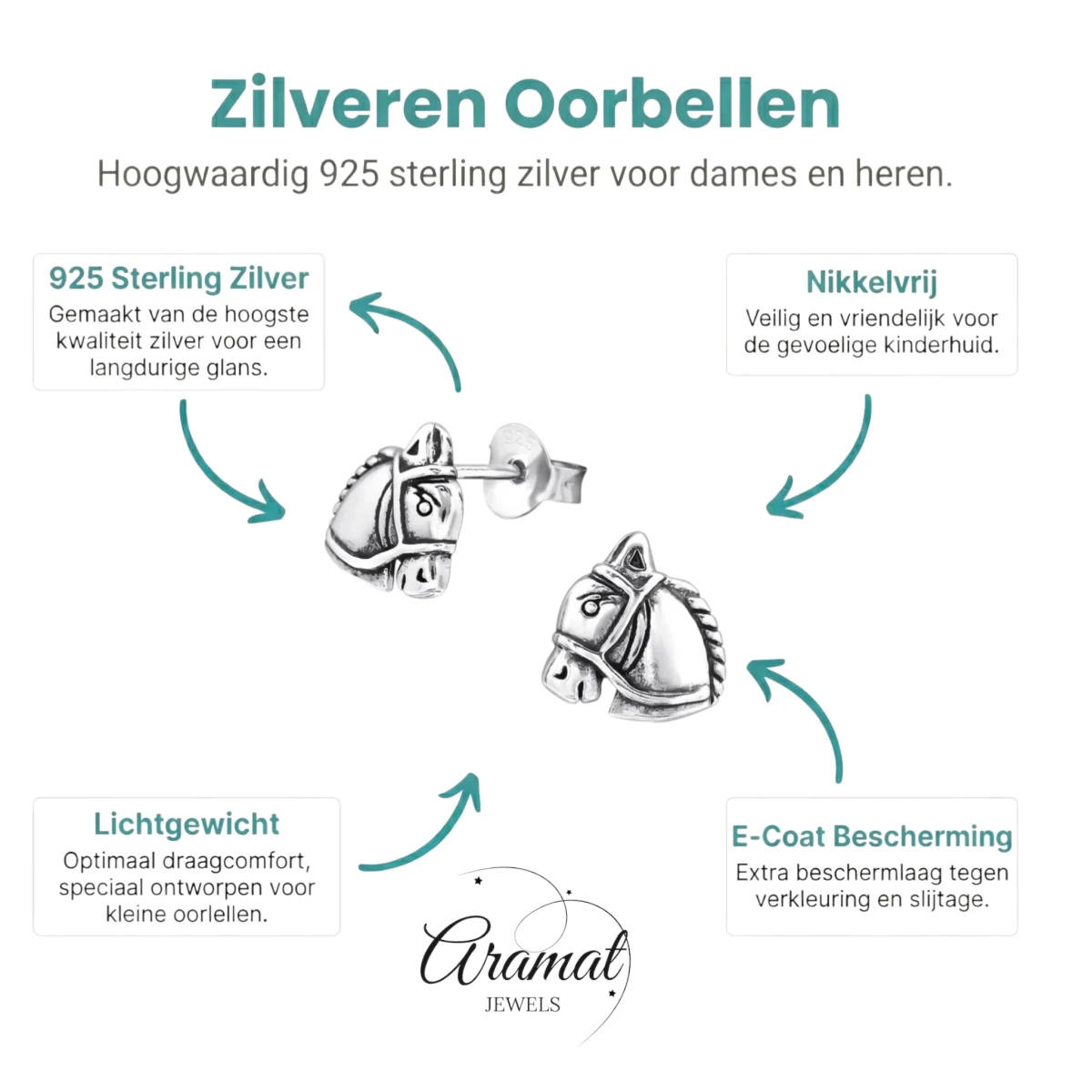 Zilveren Paarden Oorbellen &acirc;&euro;&ldquo; Geoxideerd Zilver &acirc;&euro;&ldquo; 9x7mm -
