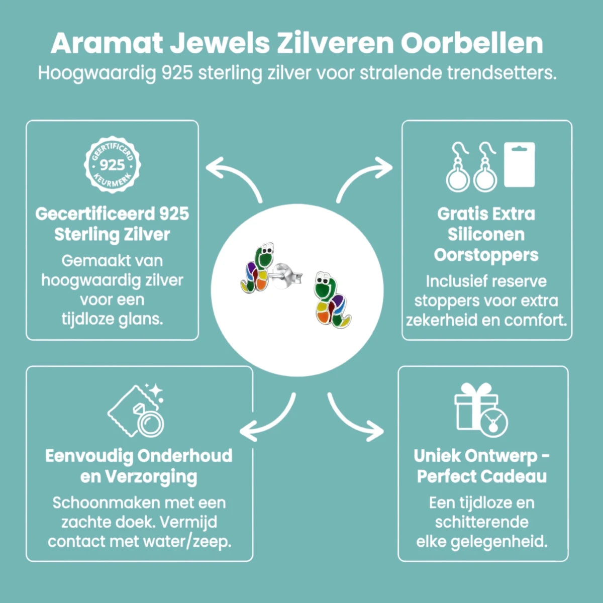 Betoverende Zilveren Slangen Oorbellen &acirc;&euro;&ldquo; Regenboogkleurig Emaille &acirc;&euro;&l