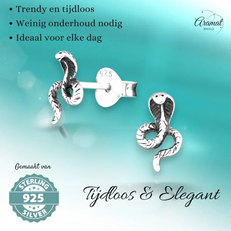 Zilveren Slangen Oorbellen &acirc;&euro;&ldquo; Geoxideerd Zilver &acirc;&euro;&ldquo; 9x5,5mm -