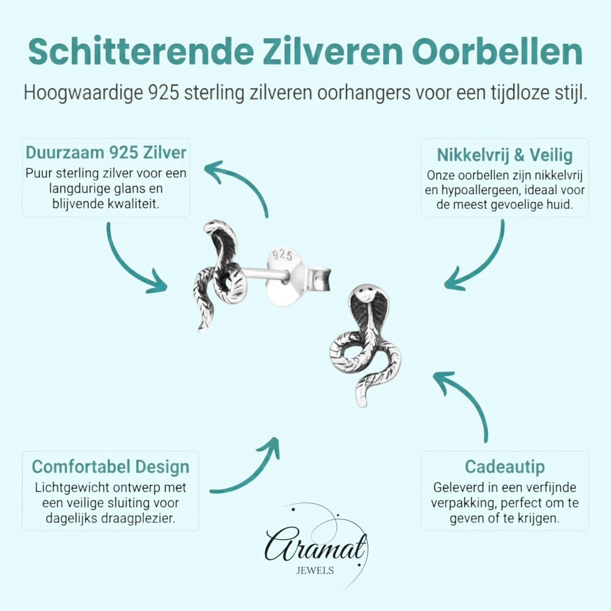 Zilveren Slangen Oorbellen &acirc;&euro;&ldquo; Geoxideerd Zilver &acirc;&euro;&ldquo; 9x5,5mm -