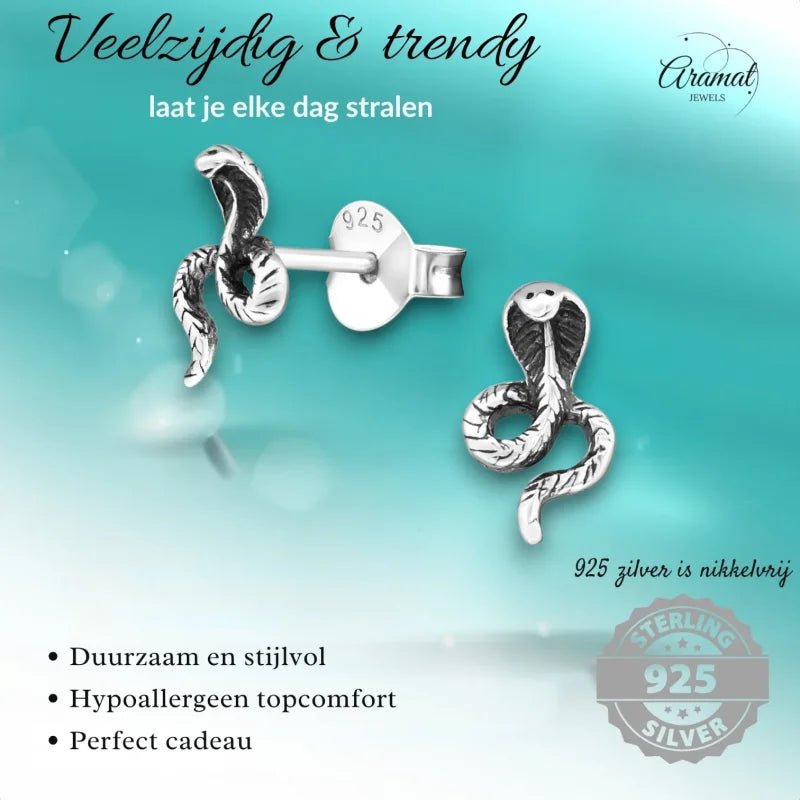 Zilveren Slangen Oorbellen &acirc;&euro;&ldquo; Geoxideerd Zilver &acirc;&euro;&ldquo; 9x5,5mm -