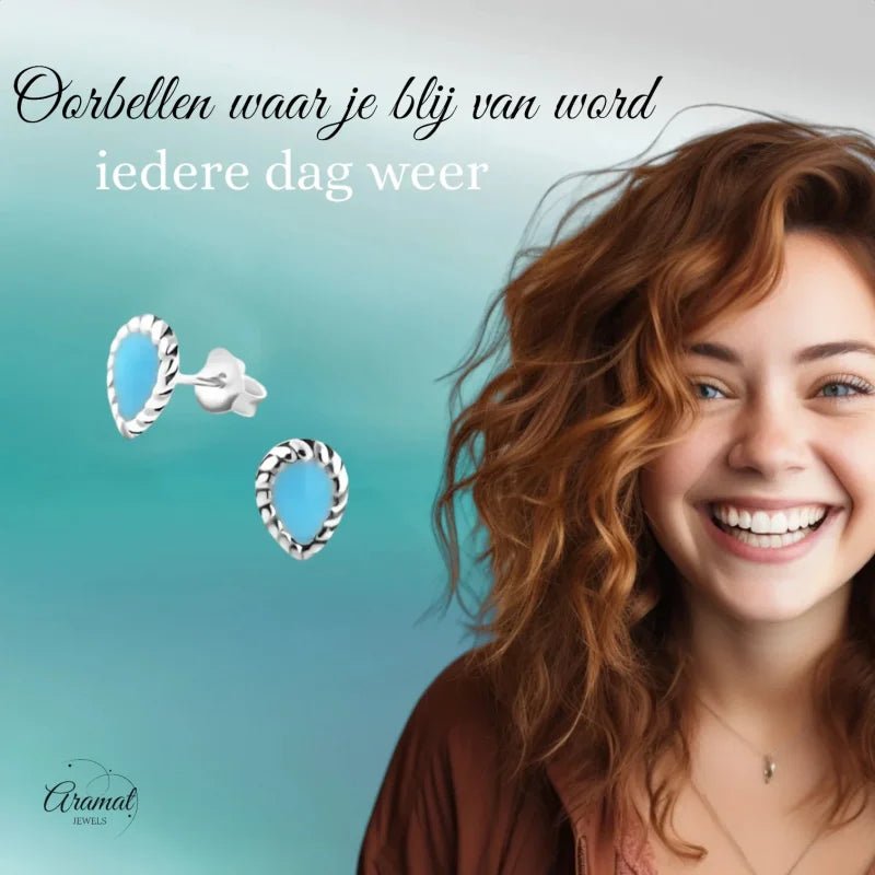Zilveren Bali Druppel Oorbellen &acirc;&euro;&ldquo; Blauw Emaille &acirc;&euro;&ldquo; 8x6mm - Dame