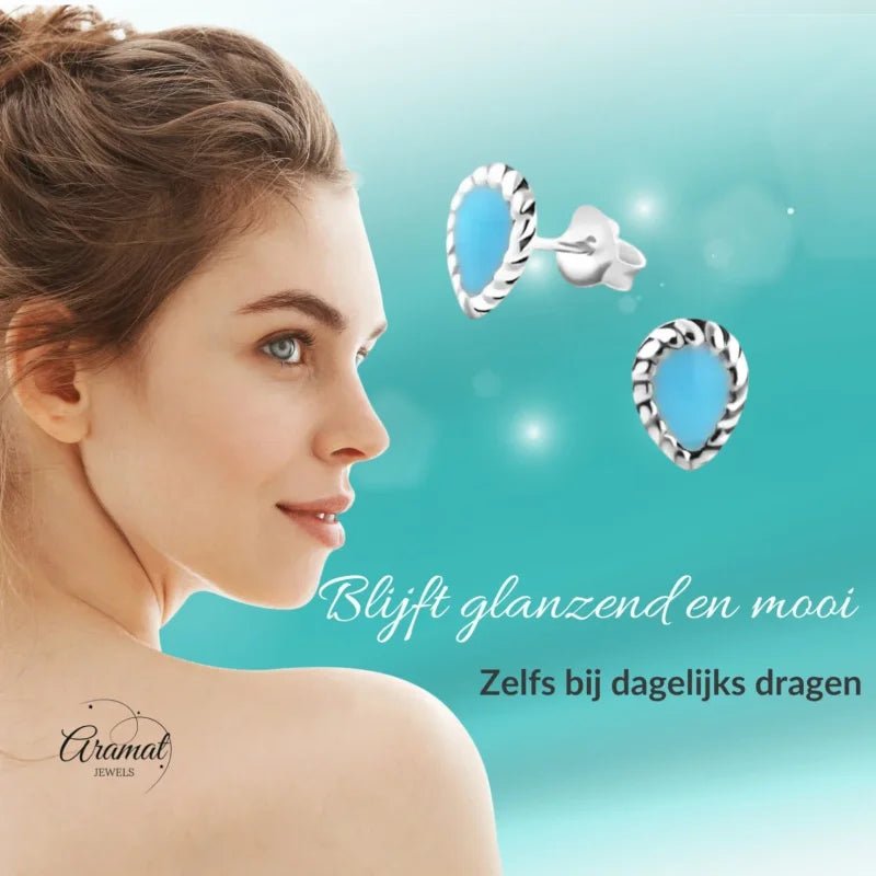 Zilveren Bali Druppel Oorbellen &acirc;&euro;&ldquo; Blauw Emaille &acirc;&euro;&ldquo; 8x6mm - Dame