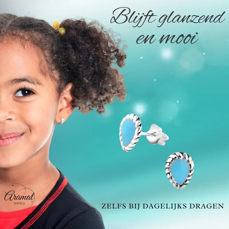 Zilveren Bali Druppel Oorbellen &acirc;&euro;&ldquo; Blauw Emaille &acirc;&euro;&ldquo; 8x6mm - Dame