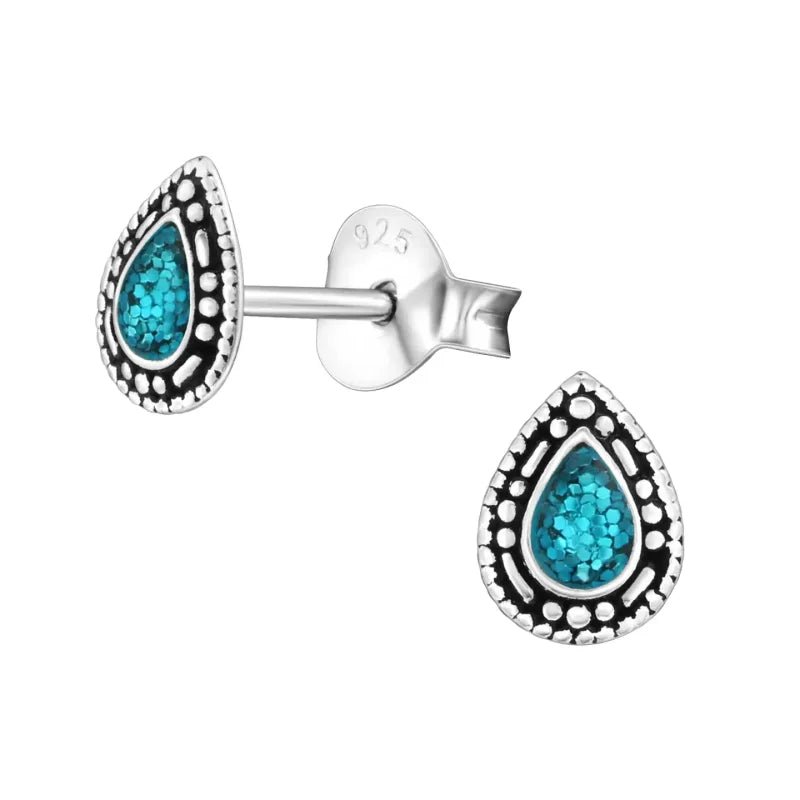 Zilveren Bali Druppel Oorbellen &acirc;&euro;&ldquo; Glitter Emaille &acirc;&euro;&ldquo; 6x4mm - Ro