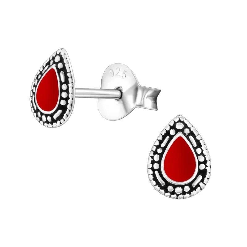 Zilveren Bali Druppel Oorbellen &acirc;&euro;&ldquo; Rood Emaille &acirc;&euro;&ldquo; 6x4mm - Rood 