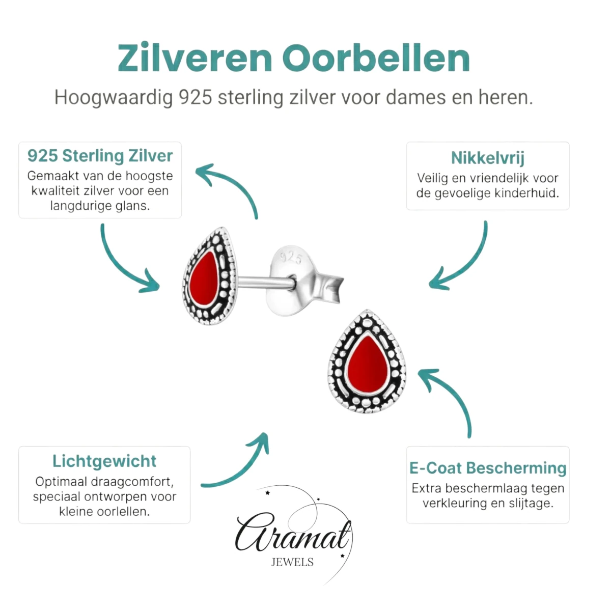 Zilveren Bali Druppel Oorbellen &acirc;&euro;&ldquo; Rood Emaille &acirc;&euro;&ldquo; 6x4mm - Rood 