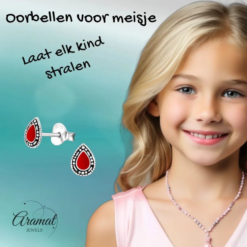 Zilveren Bali Druppel Oorbellen &acirc;&euro;&ldquo; Rood Emaille &acirc;&euro;&ldquo; 6x4mm - Rood 
