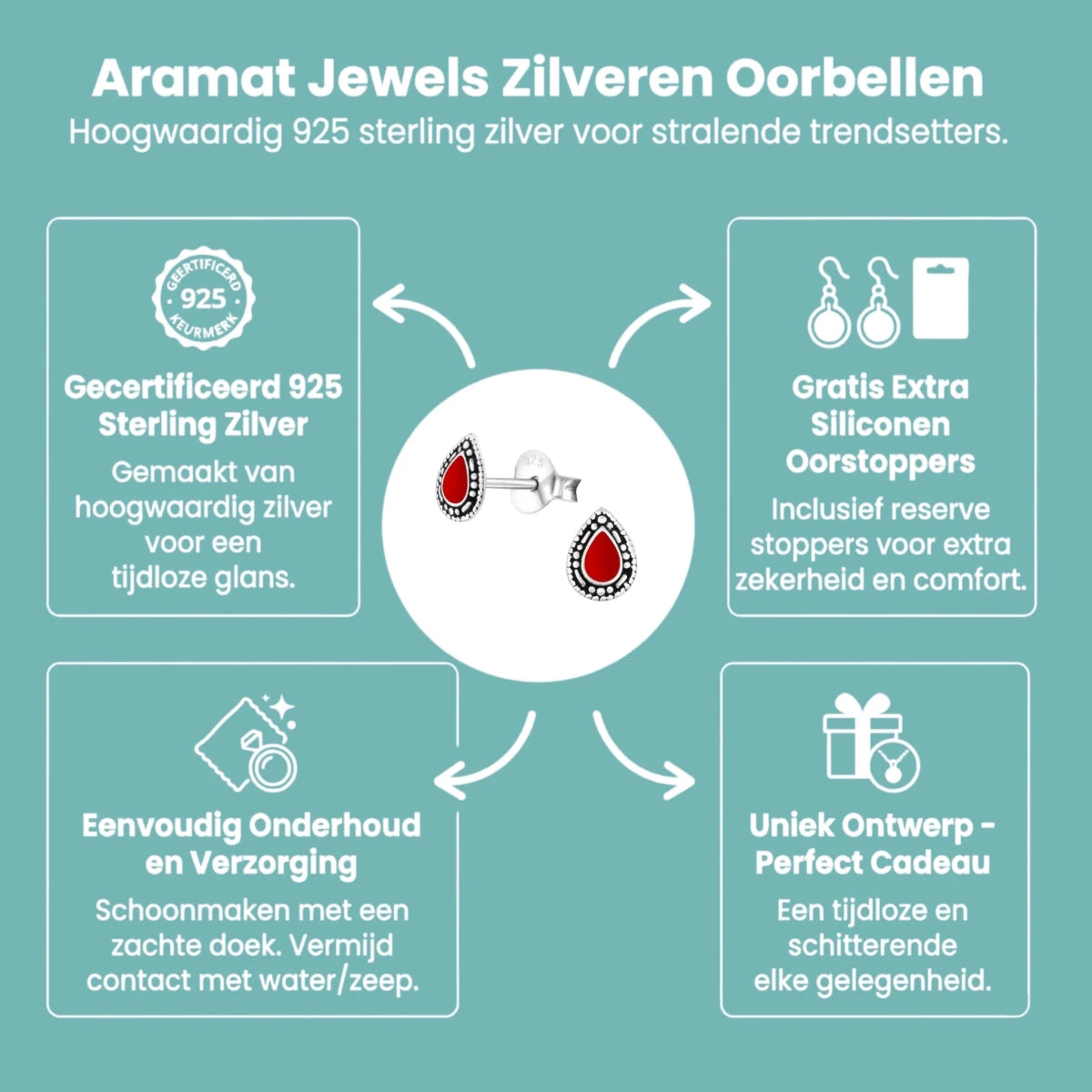 Zilveren Bali Druppel Oorbellen &acirc;&euro;&ldquo; Rood Emaille &acirc;&euro;&ldquo; 6x4mm - Rood 