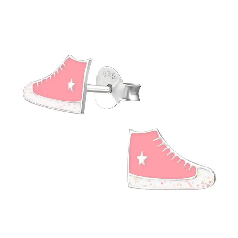 Zilveren Sneaker Oorbellen &acirc;&euro;&ldquo; Roze Emaille &acirc;&euro;&ldquo; 10x6mm - Dames