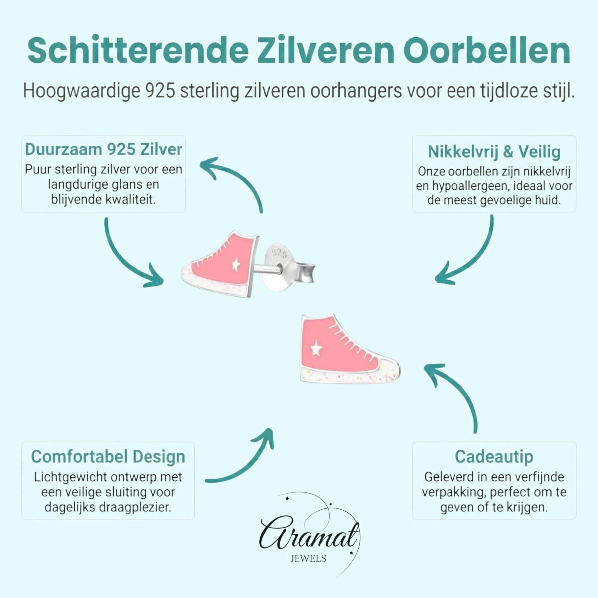 Zilveren Sneaker Oorbellen &acirc;&euro;&ldquo; Roze Emaille &acirc;&euro;&ldquo; 10x6mm - Dames