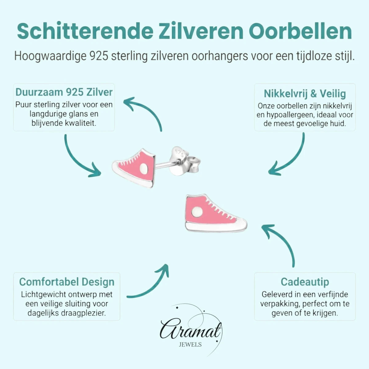 Zilveren Sneaker Oorbellen &acirc;&euro;&ldquo; Roze en Witte Emaille &acirc;&euro;&ldquo; 10x6mm -