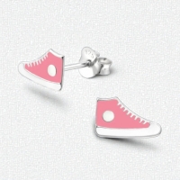 Zilveren Sneaker Oorbellen &acirc;&euro;&ldquo; Roze en Witte Emaille &acirc;&euro;&ldquo; 10x6mm -