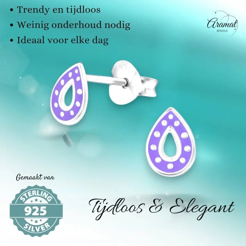 Zilveren Druppel Oorbellen &acirc;&euro;&ldquo; 6x5mm &acirc;&euro;&ldquo; Paars of Blauw Emaille - 