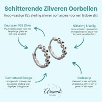 Zilveren Oorringetjes met Zwarte Zirkonia Steentjes -