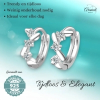 Zilveren Oorringetjes met Zirkonia Steentjes en Zigzag Patroon -