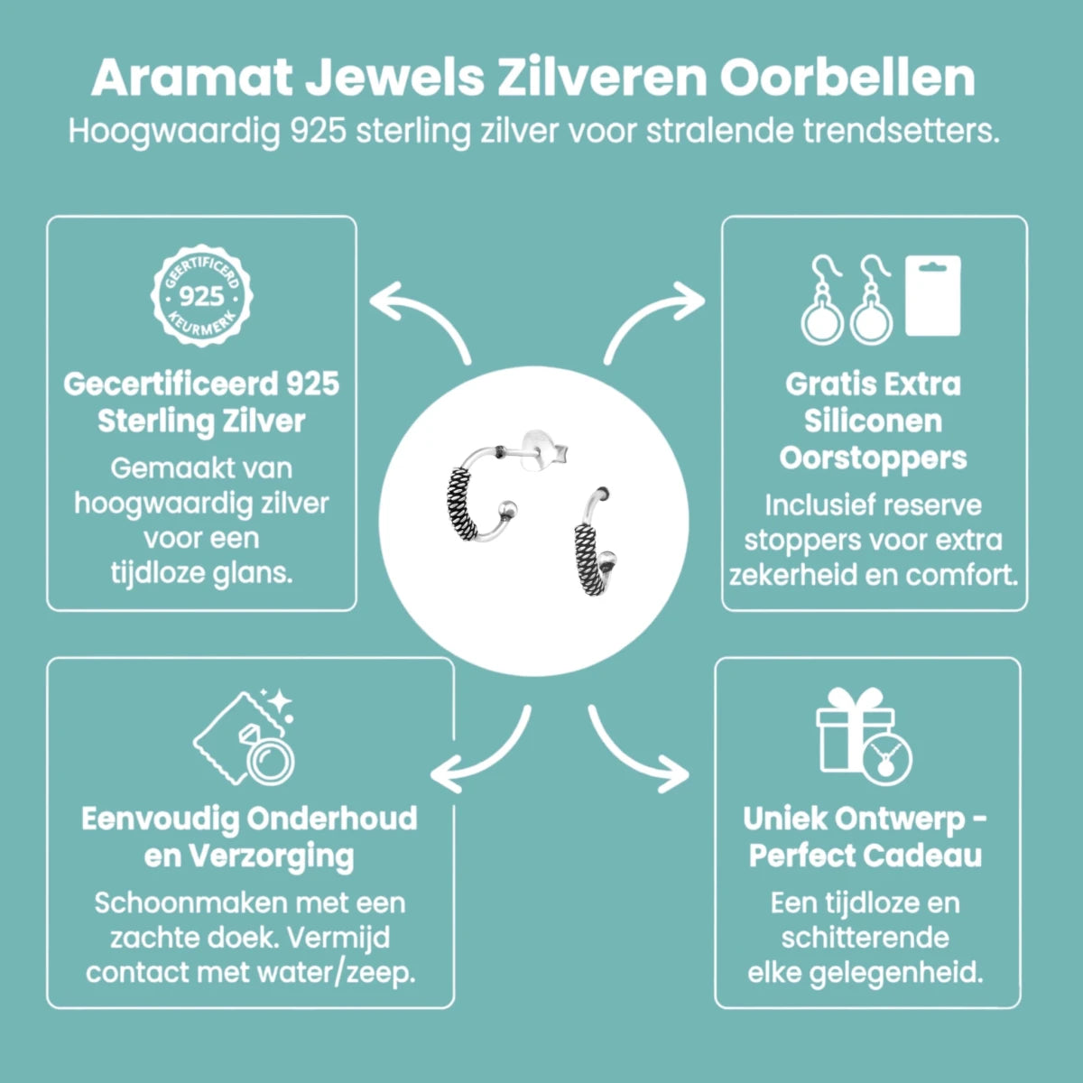 Zilveren Halve Hoepel Oorbellen Bali Geoxideerd -