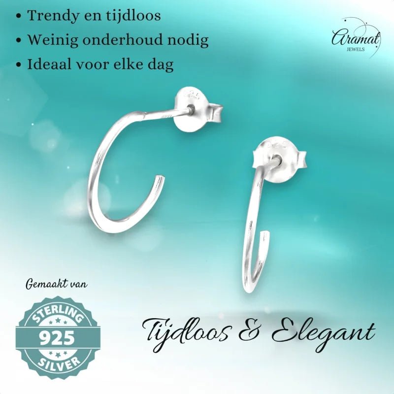 Zilveren Halve Hoepel Oorbellen 12x2mm -