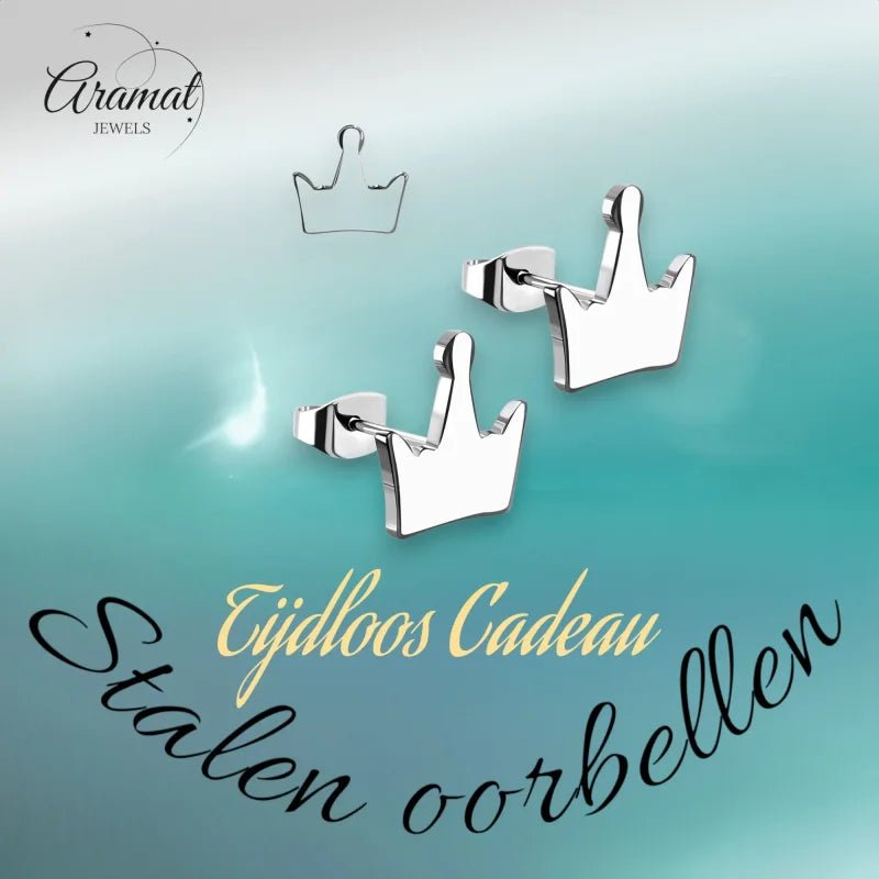 RVS Kroontjes Oorbellen 9mm - Zilverkleur -