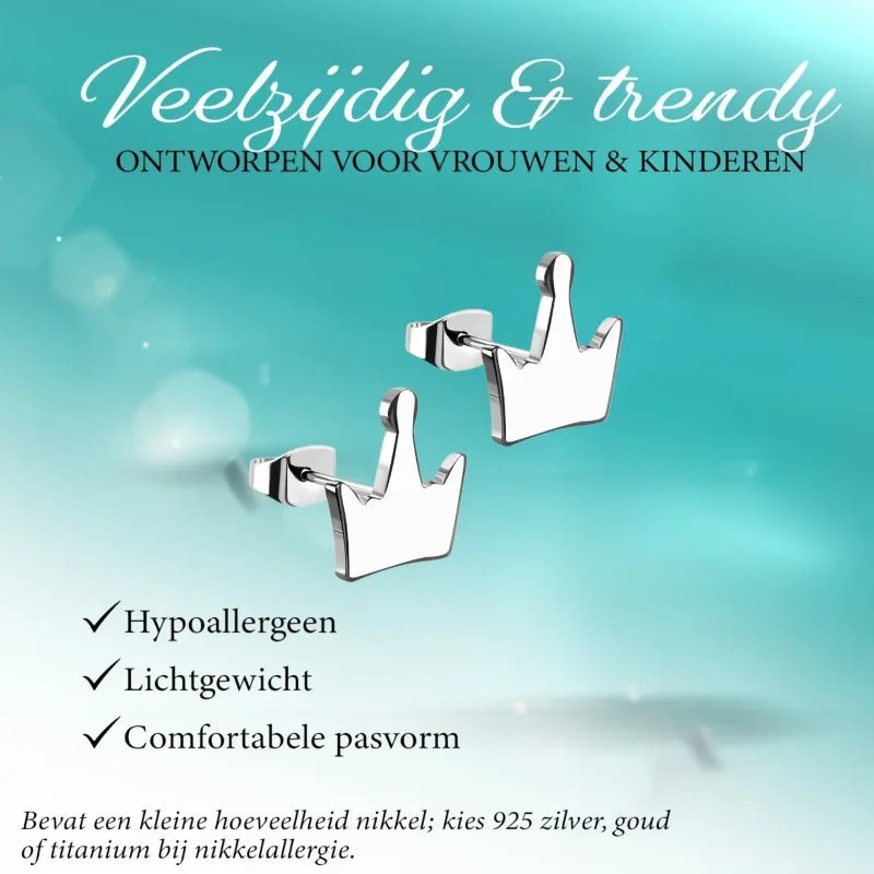RVS Kroontjes Oorbellen 9mm - Zilverkleur -