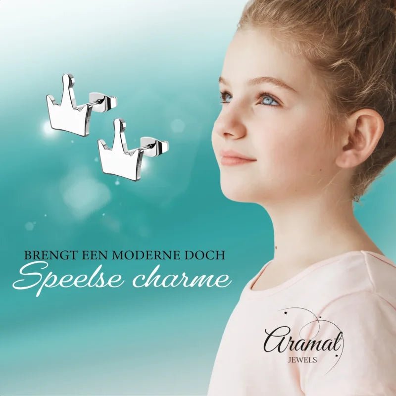 RVS Kroontjes Oorbellen 9mm - Zilverkleur -