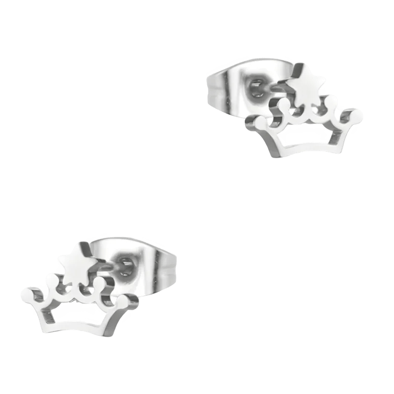 Stalen Kroontjes Oorbellen 9x7mm - Zilverkleur -