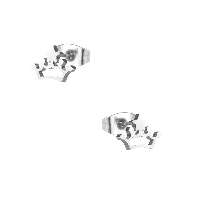 Stalen Kroontjes Oorbellen 9x7mm - Zilverkleur -