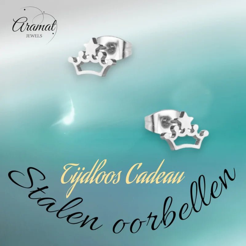 Stalen Kroontjes Oorbellen 9x7mm - Zilverkleur -