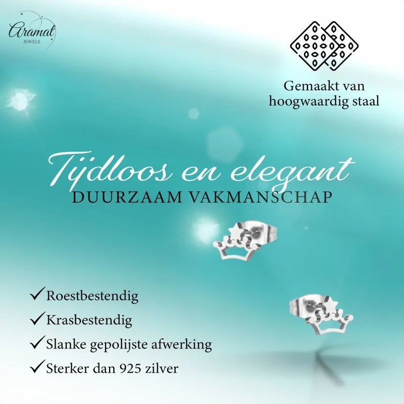 Stalen Kroontjes Oorbellen 9x7mm - Zilverkleur -