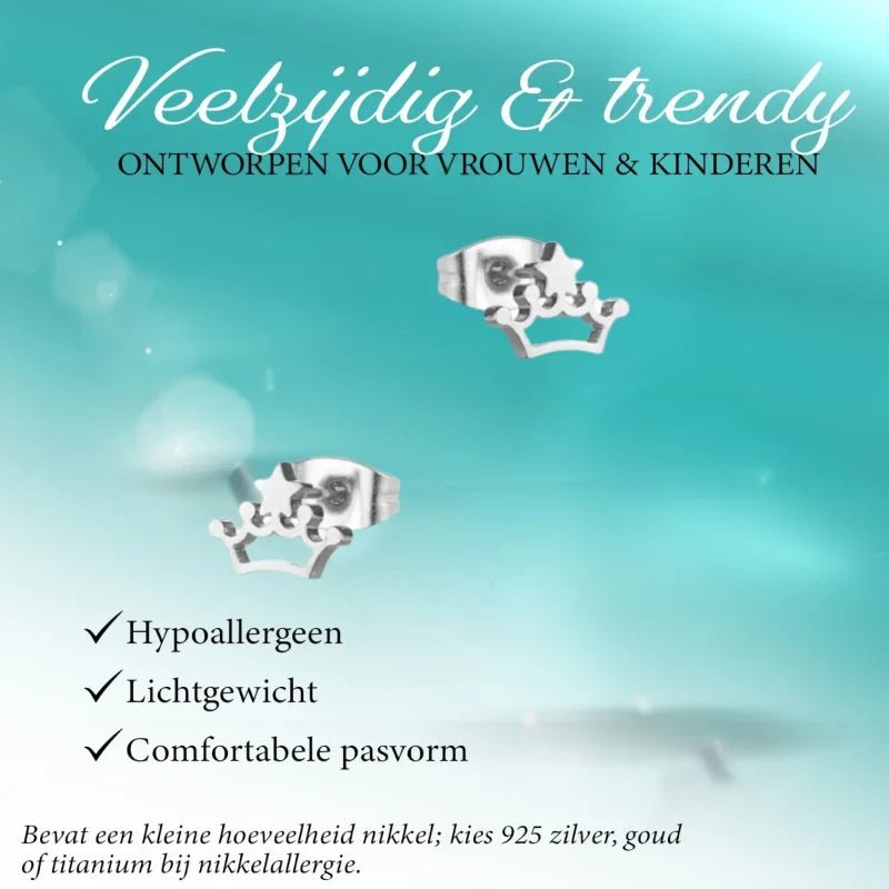 Stalen Kroontjes Oorbellen 9x7mm - Zilverkleur -