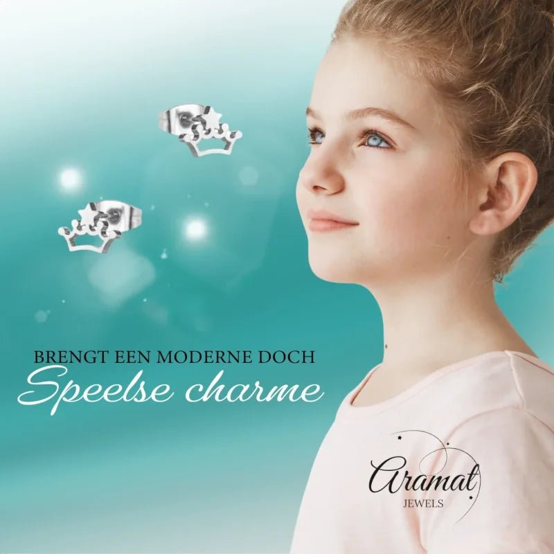 Stalen Kroontjes Oorbellen 9x7mm - Zilverkleur -