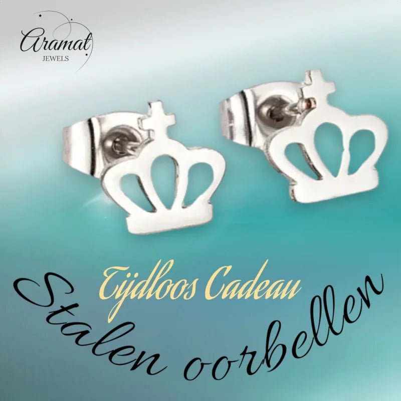Zilveren Stalen Kroontjes Oorbellen | Cadeau Idee -
