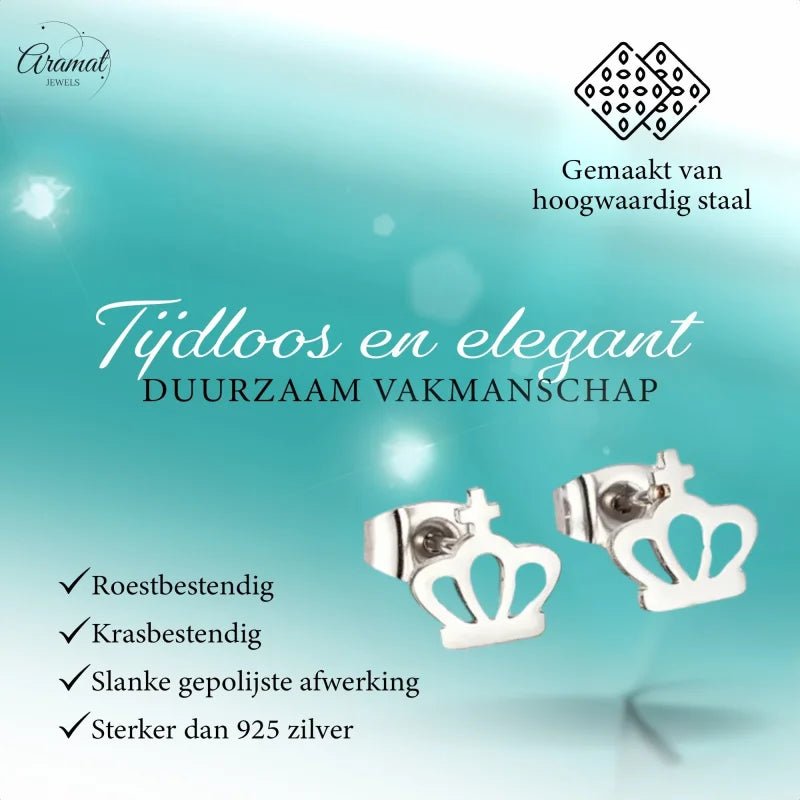 Zilveren Stalen Kroontjes Oorbellen | Cadeau Idee -