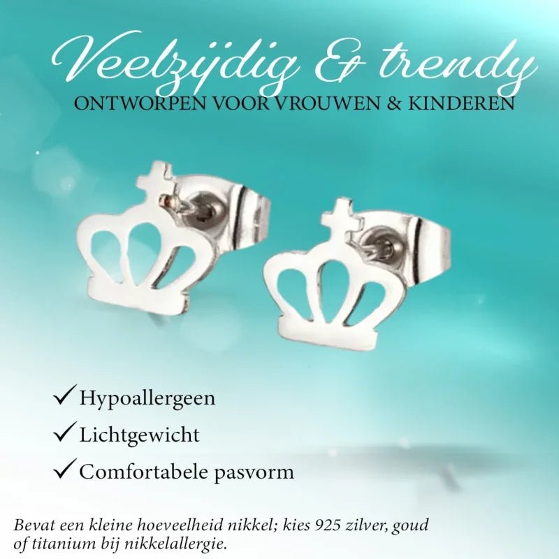 Zilveren Stalen Kroontjes Oorbellen | Cadeau Idee -