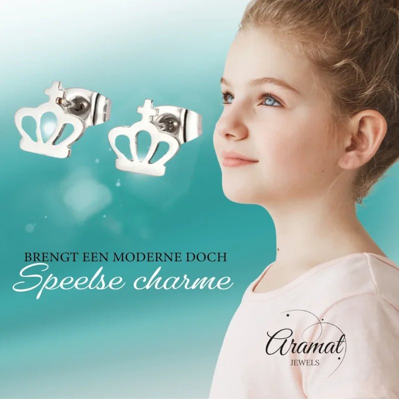 Zilveren Stalen Kroontjes Oorbellen | Cadeau Idee -
