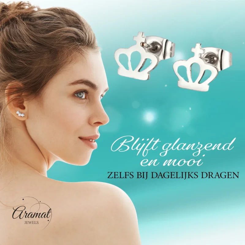 Zilveren Stalen Kroontjes Oorbellen | Cadeau Idee -