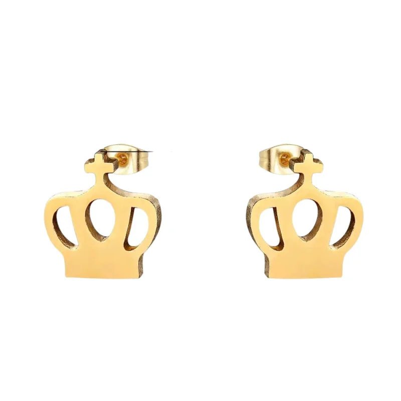 Stalen Kroontjes Oorbellen | Gouden RVS Oorstekers -