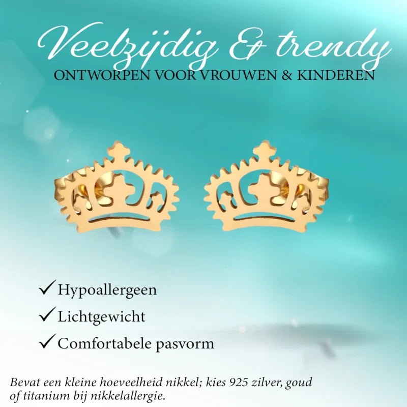 Gouden Stalen Kroontje Oorbellen | Cadeau Idee -
